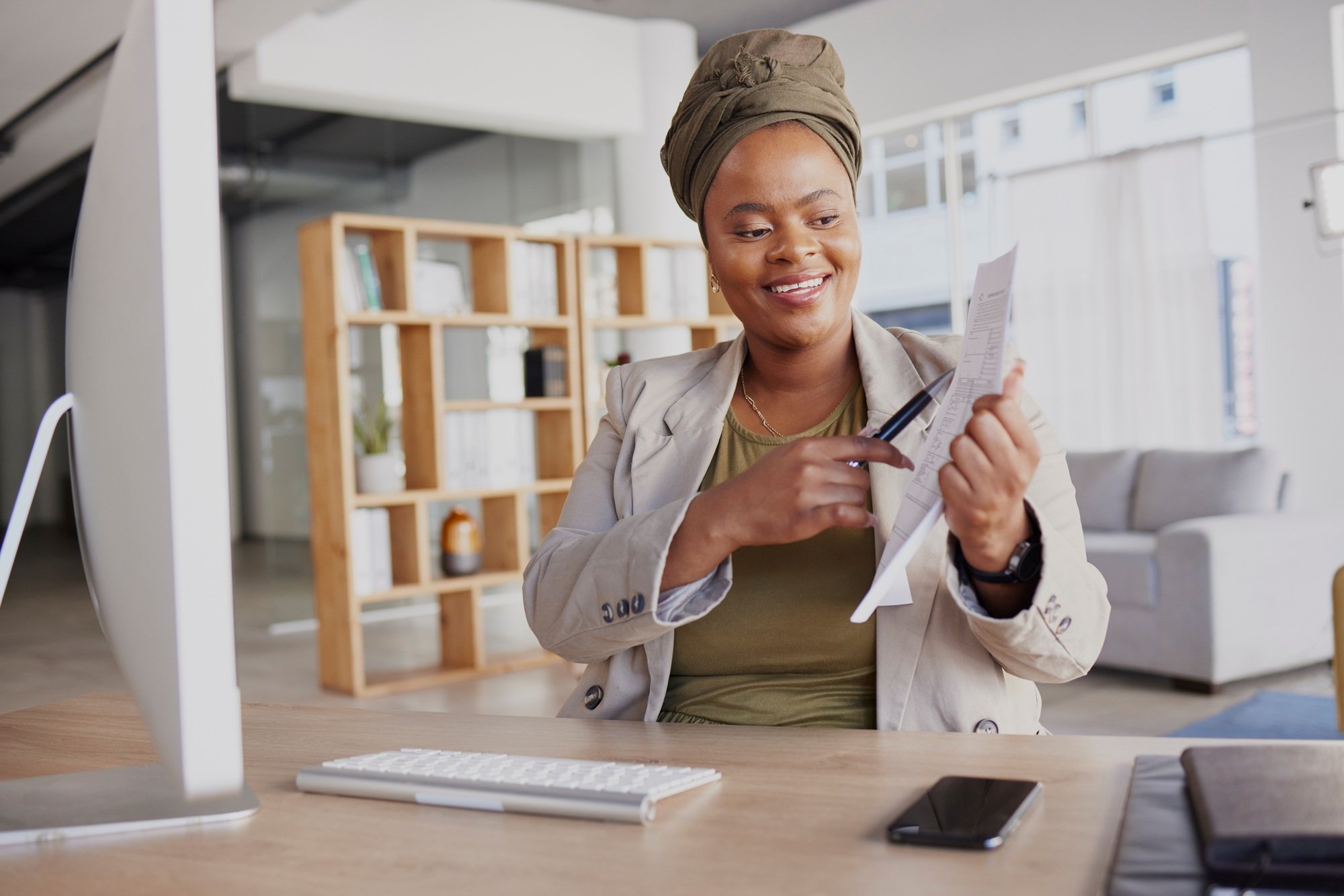 Contract, video call or lawyer consulting online in office with legal paperwork, deal or agreement.